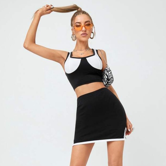 Shein color block & asymmetrical skirt set
